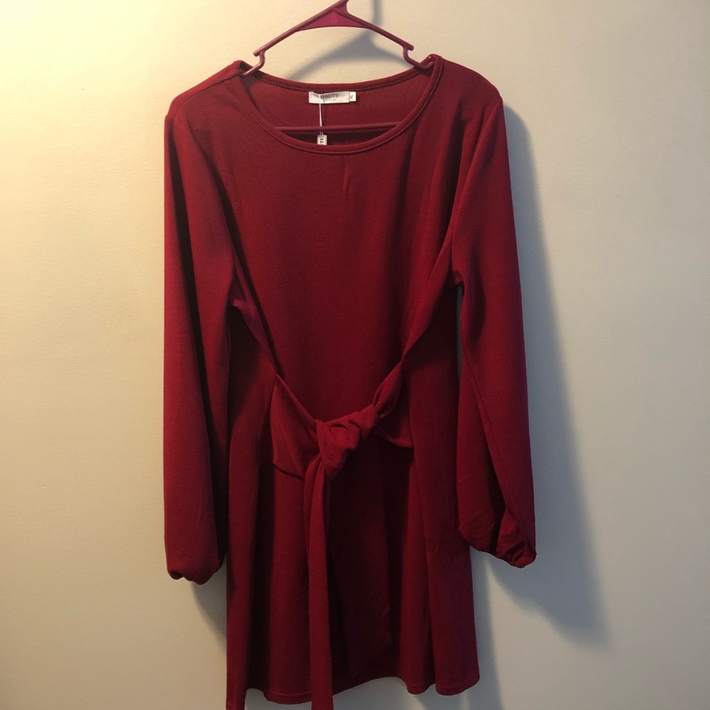 Red front tie dress
